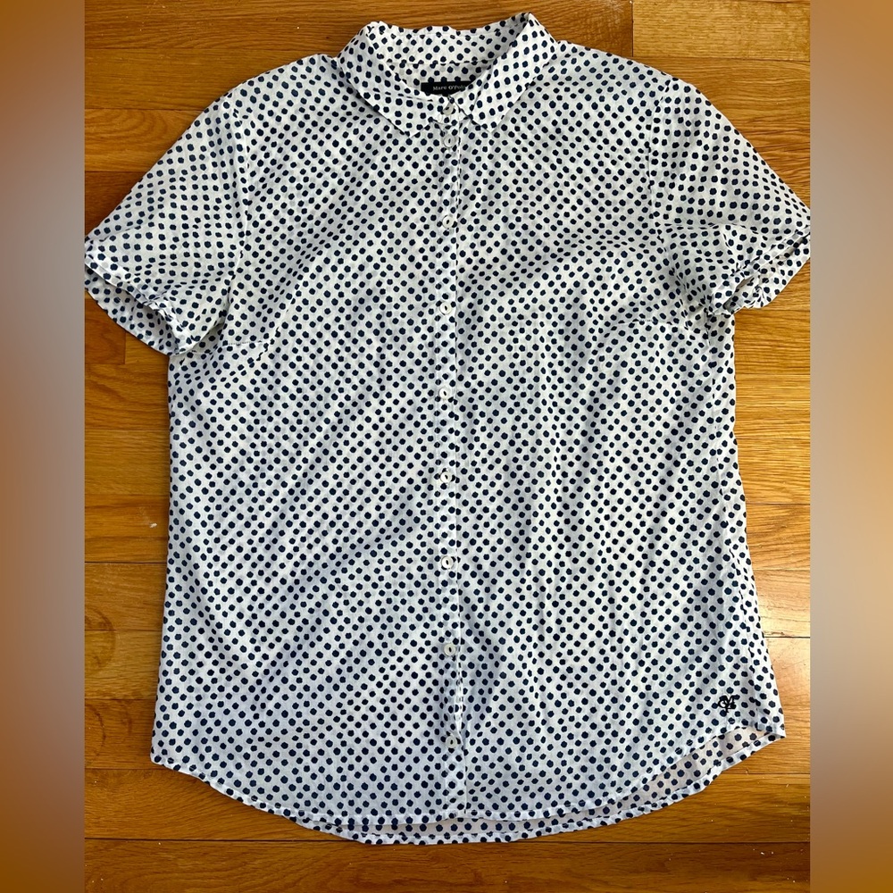 Marc O’Polo Women’s Sheer Navy and White Polka Dot Button Down